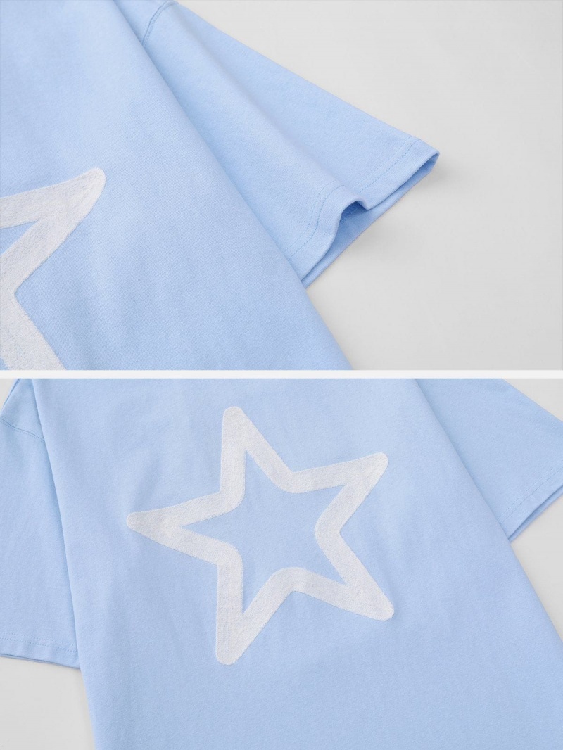 T Shirts Aelfric Eden Star Embroidery Coton Tee Bleu | OWT-48405683